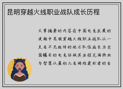 昆明穿越火线职业战队成长历程